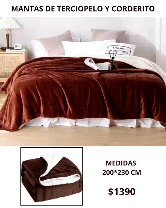 Manta en Terciopelo y Corderito chocolate - foto 1